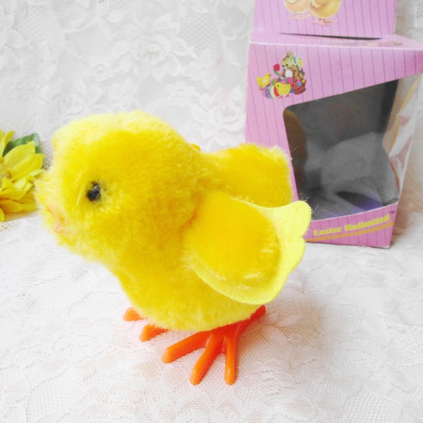 Wind Up Large Plush Hopping Chick NIB Wind Up Toy 4-1/2" NOS Yellow Easter Chicken Hops Easter Basket Toy Filler Easter Unlimited