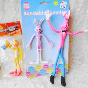 Rubber Bendy Easter Bunny Bendable Easter Duck with Easter Basket Toy NOS NIB Easter Basket Filler Toys
