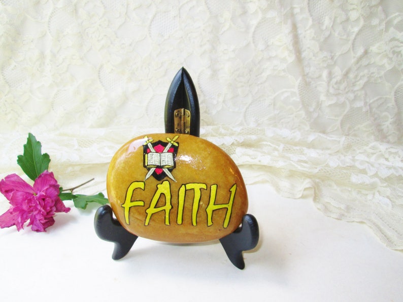 God Rocks Paperweight Hand Painted Rock Stone Paperweight Faith Like A Rock 2 Side Painted ...