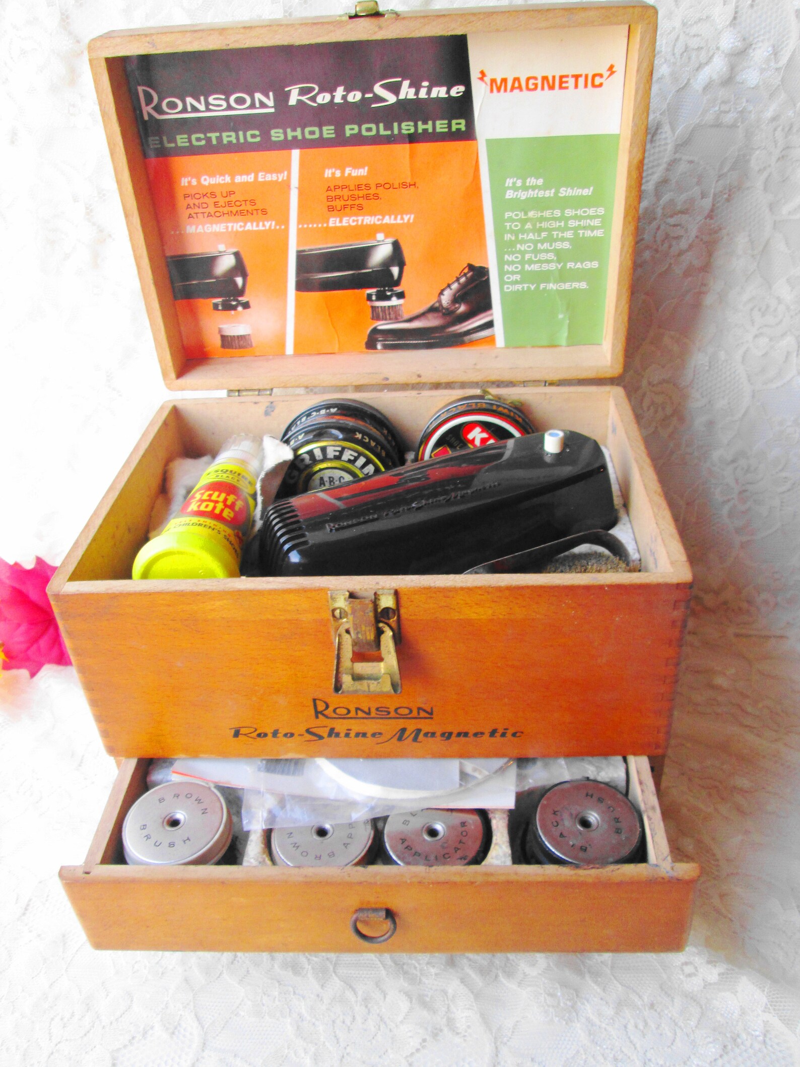 Ronson Roto Shine Electric Shoe Polisher Kit Wood Shoe Shine Etsy