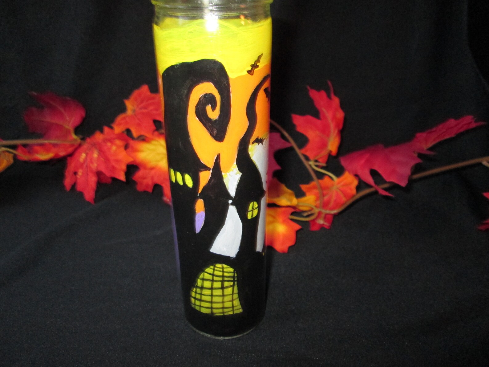 Haunted House Cemetery Jar Candle Halloween Candle Painted Etsy