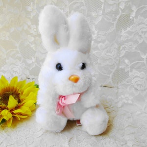 Plush White Easter Bunny Rabbit with Pink Bow Small Stuffed Bunny Rabbit Stuffed Animal Easter Basket Filler Toy