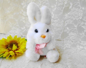 Plush White Easter Bunny Rabbit with Pink Bow Small Stuffed Bunny Rabbit Stuffed Animal Easter Basket Filler Toy