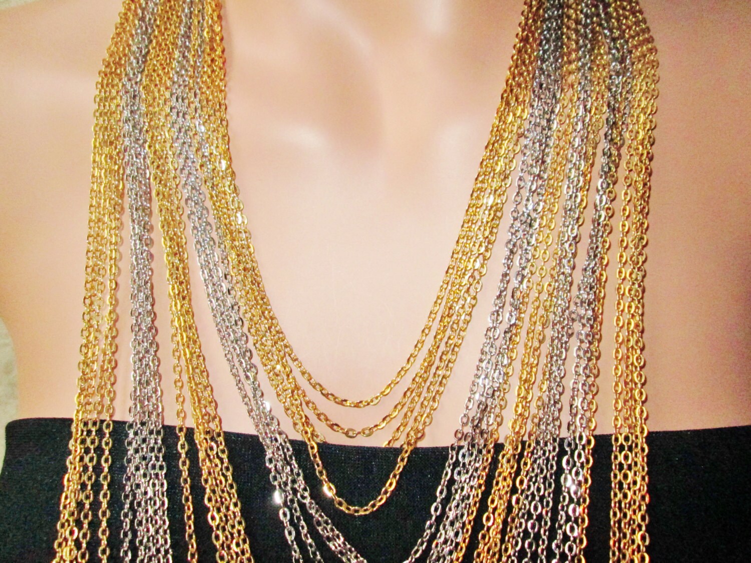 Multi Chain Necklace Gold & Silver Chains Cascade Necklace - Etsy