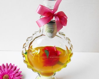 Grande bouteille génie de bain moussant Frances Harriet de 30 cm (12 po.) ronde, verre festonné, rose et ballerine, bouteille de bain moussant originale, décoration de spa, bain de plage