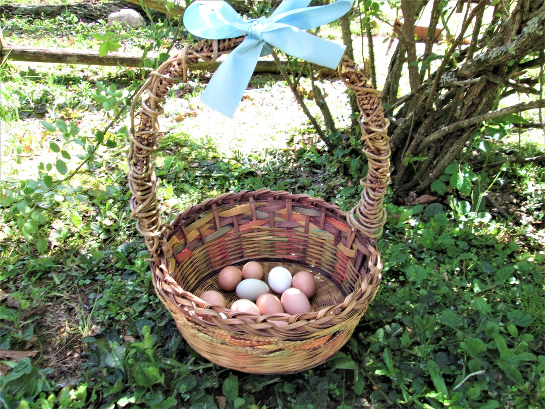 Extra Large Easter Basket Woven Wicker W Handle Rainbow Colorful With