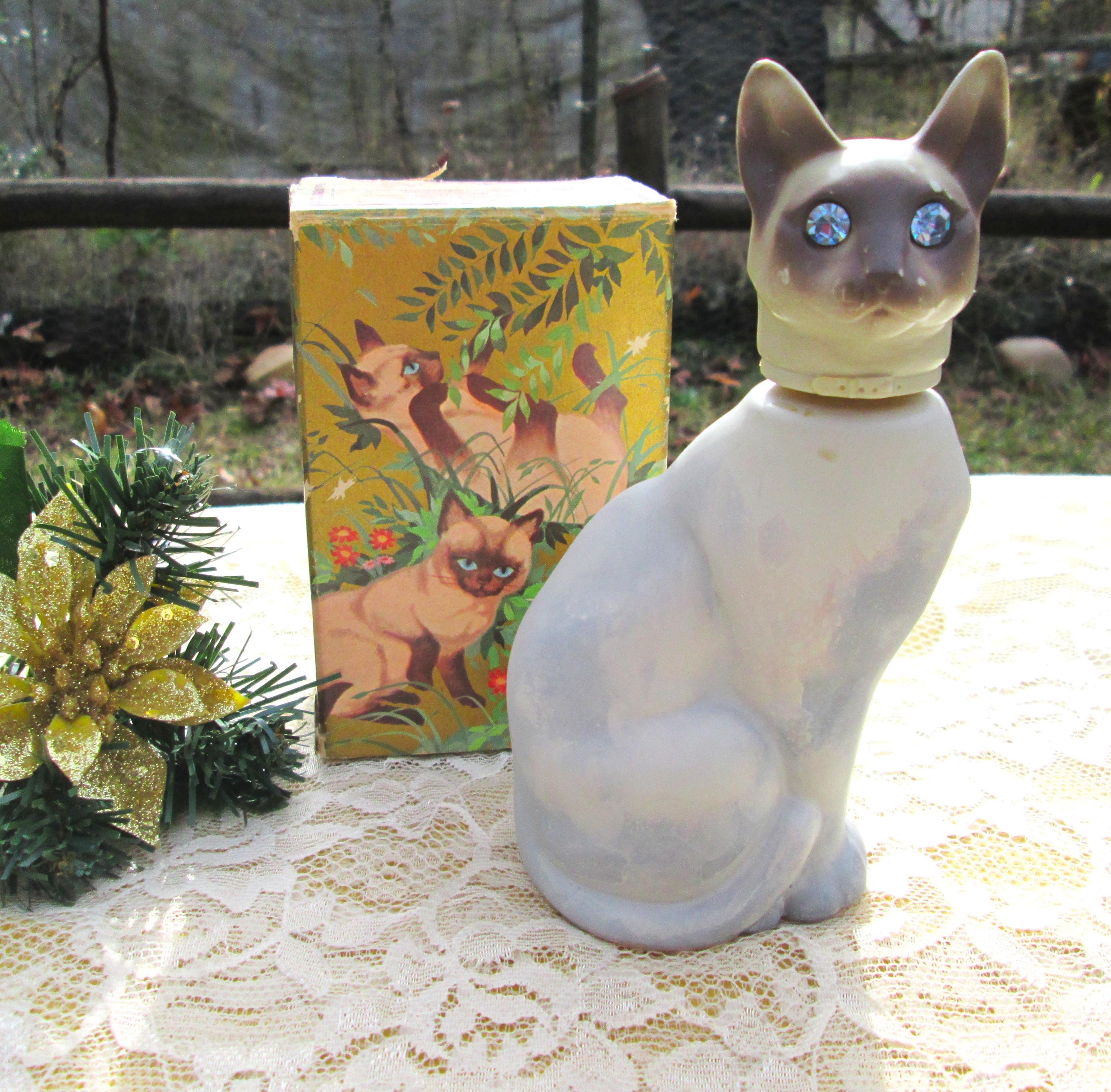 イタリア製 ビンテージ パフュームボトル シルバー925 猫の装飾 ネコ ねこ Avon Royal Siamese Cat Moonwind Perfume Cologne Original Formula