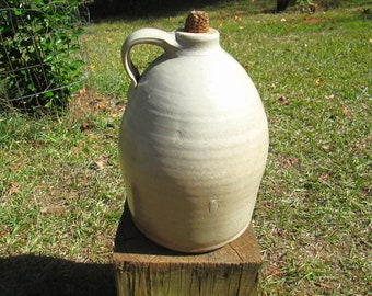 Antique Primitive Salt Glazed Jug Clay Beehive Finger Whiskey Jug 1-1-/2 Gallon Hand Thrown Jug w Corn Cob Stopper Pottery Crock