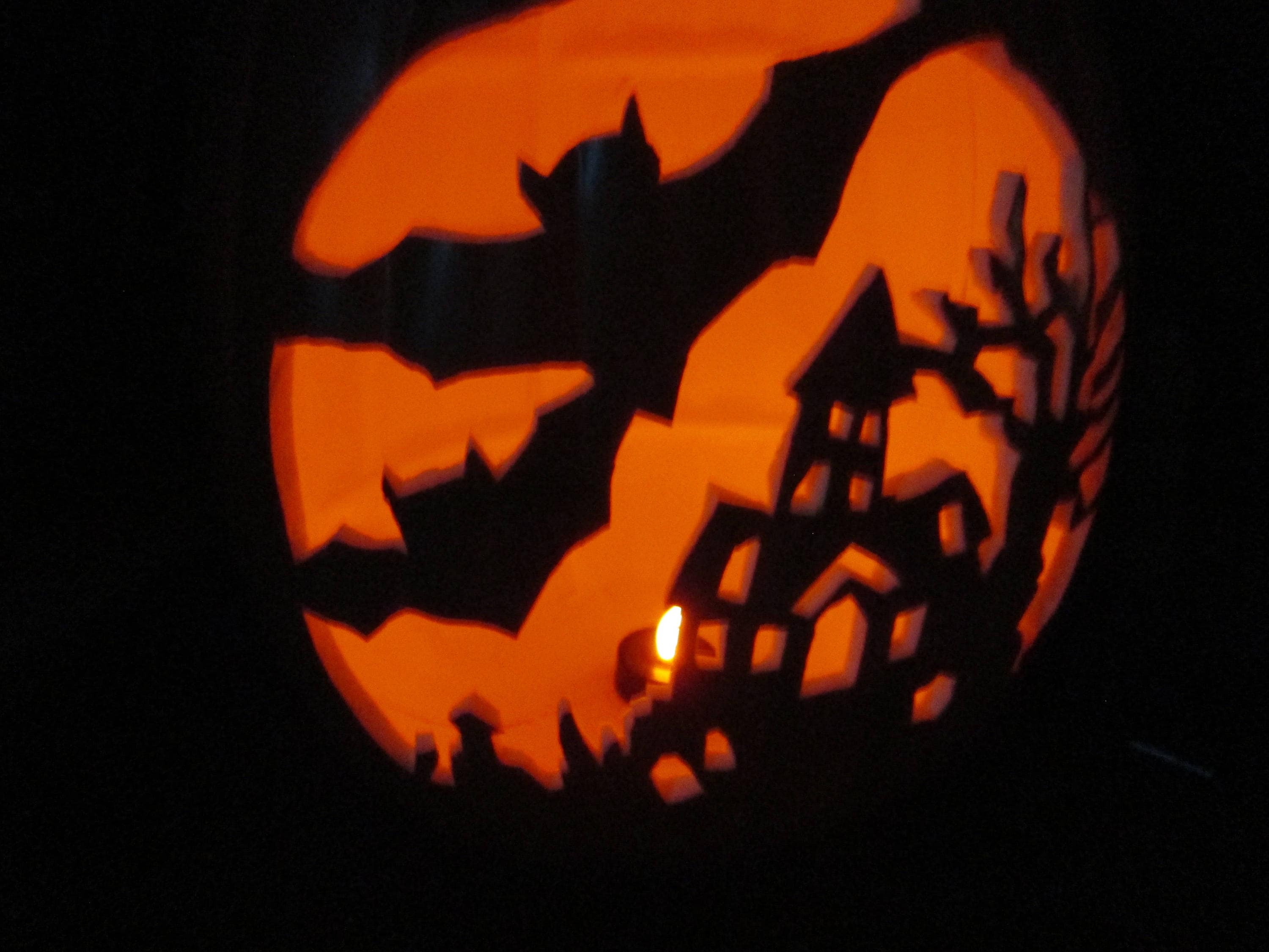 Large Carved Jack O Lantern Haunted House Cemetery Halloween