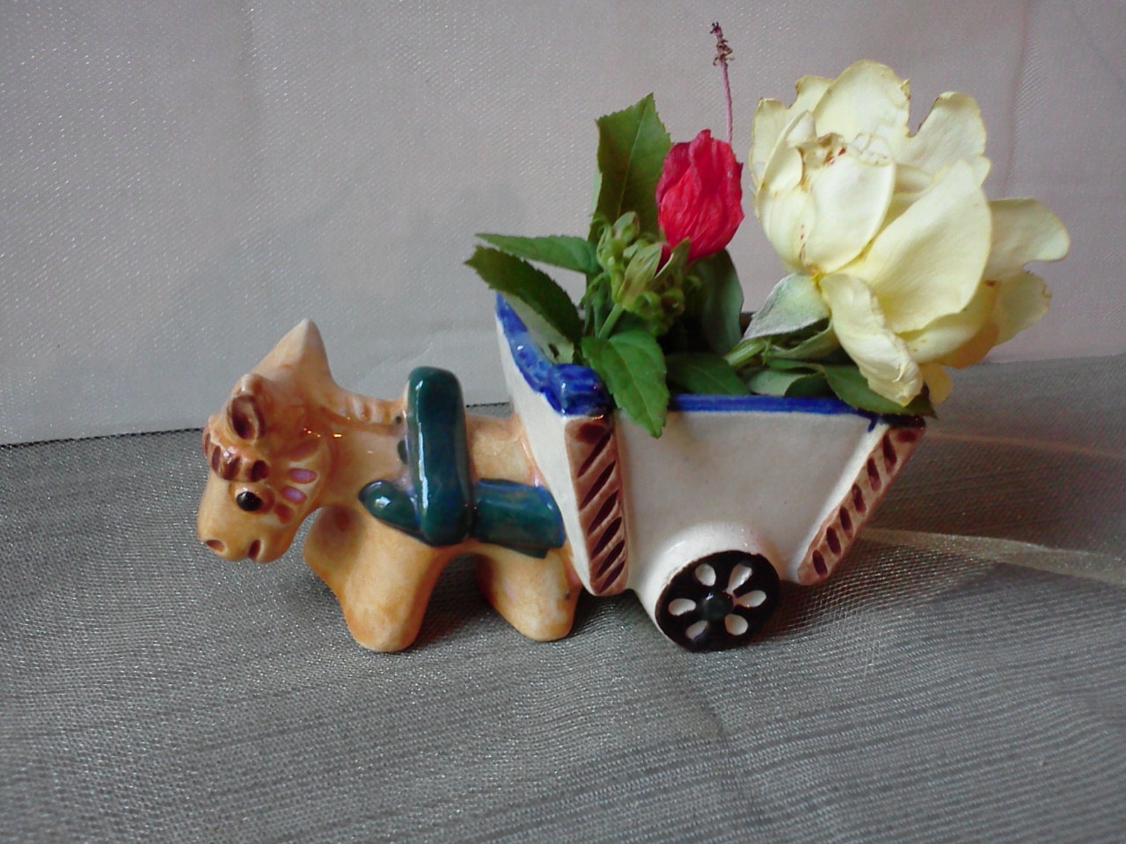 Donkey Pulling Cart Figurine Vase Planter Vintage Porcelain Etsy