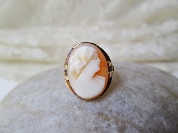 Bague Camée Victorienne Ancienne En Or 11K Avec Pierre Dure (Onyx) - Taille 4 (Occasion)