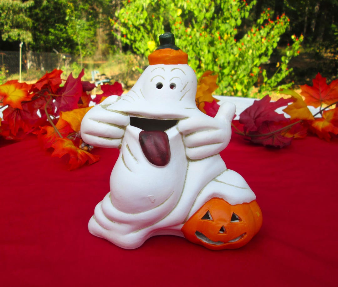 Funny Face Ghost and Jack O Lantern Pumpkin Tea Light Candle Holder ...