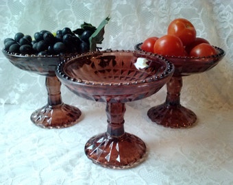 Brown Footed Compote Pedestal Fruit Bowl Jeannette Glass Vintage Cocoa Brown NIB Original Pkg no 1324 Kitchen Serving Dining Centerpiece