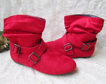 red suede flat boots