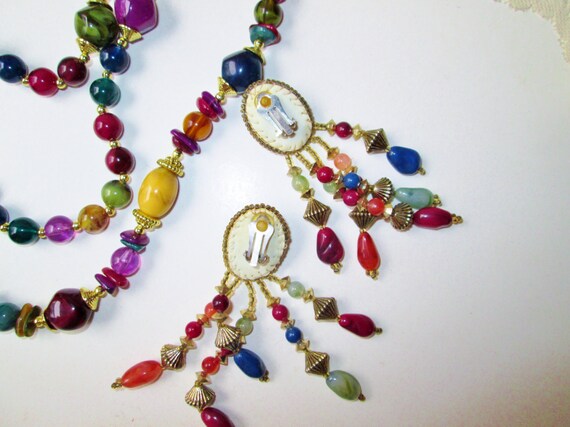 Multi Color Rainbow Beads Necklace Earrings Set V… - image 4