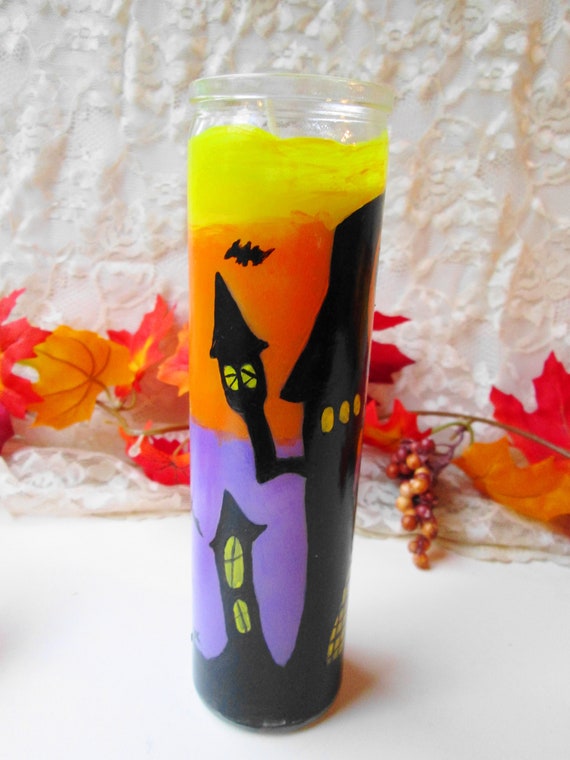 Haunted House Cemetery Jar Candle Halloween Candle Painted Etsy