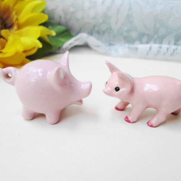 Miniature Pig Figure Porcelain Pink Piggy Vintage Slim Pig Figurine or Pig Pendant for Necklace Farm Animal Fairy Farm (Fat pig SOLD OUT)