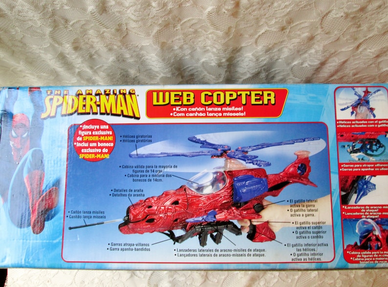 Spiderman Web Copter Toy The Amazing Spider-Man Web Copter NIB Play Set w 6" Spiderman Action Figure & Missiles Marvel Universe Rare image 2