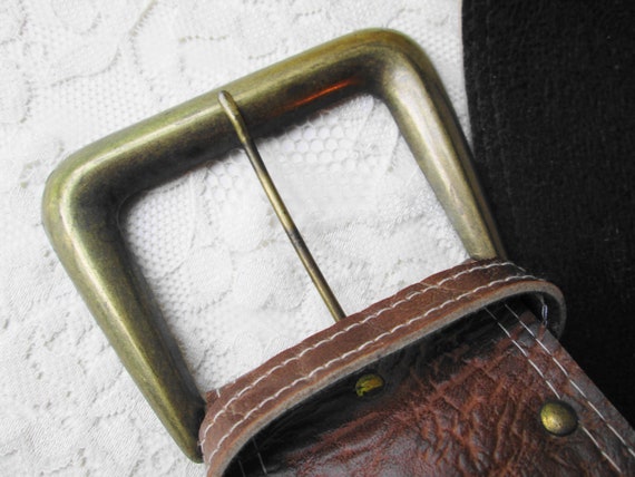 Brown Leather Wide Women's Belt Big Brass Buckle … - image 7
