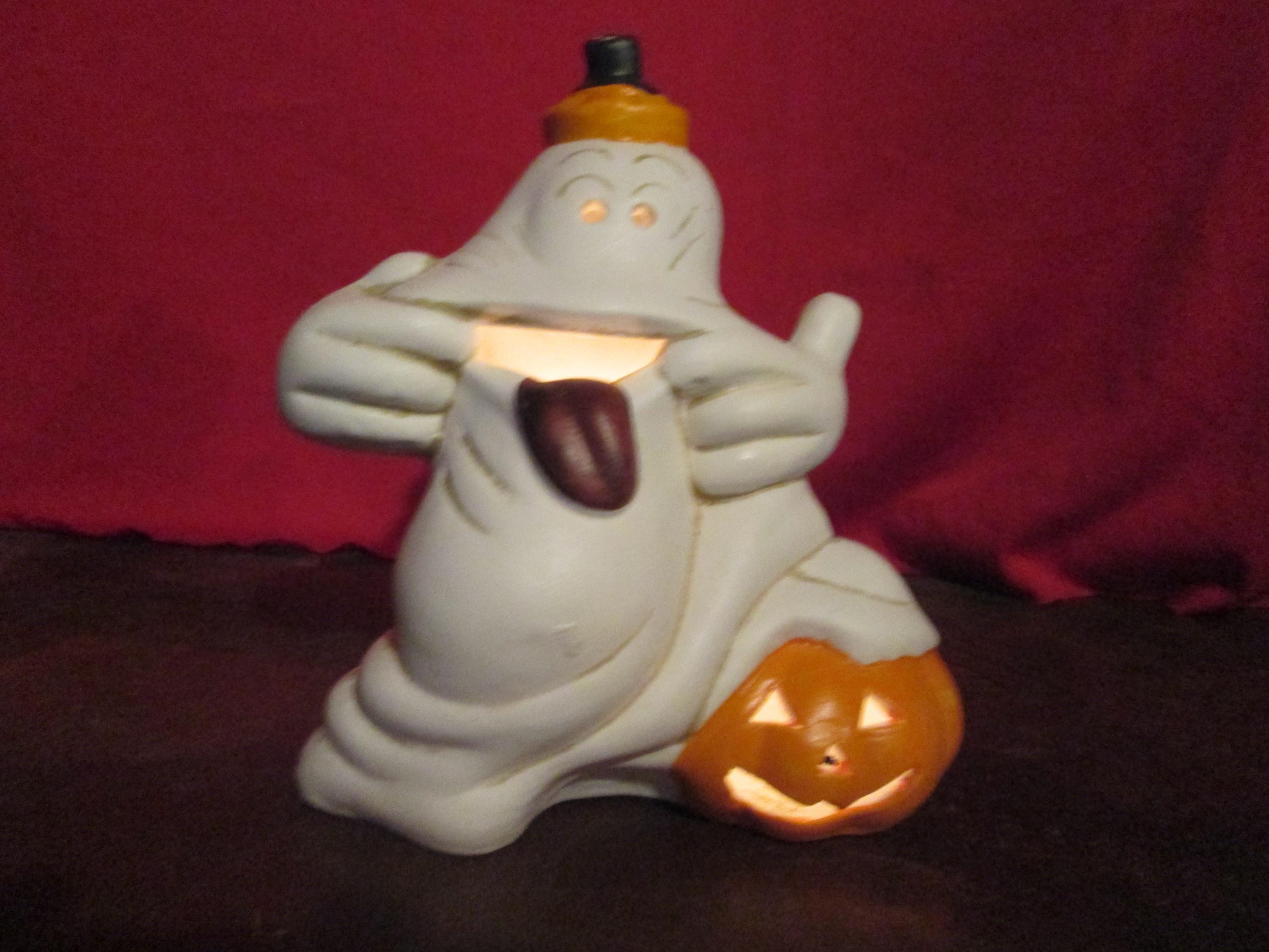 Funny Face Ghost and Jack O Lantern Pumpkin Tea Light Candle Holder ...