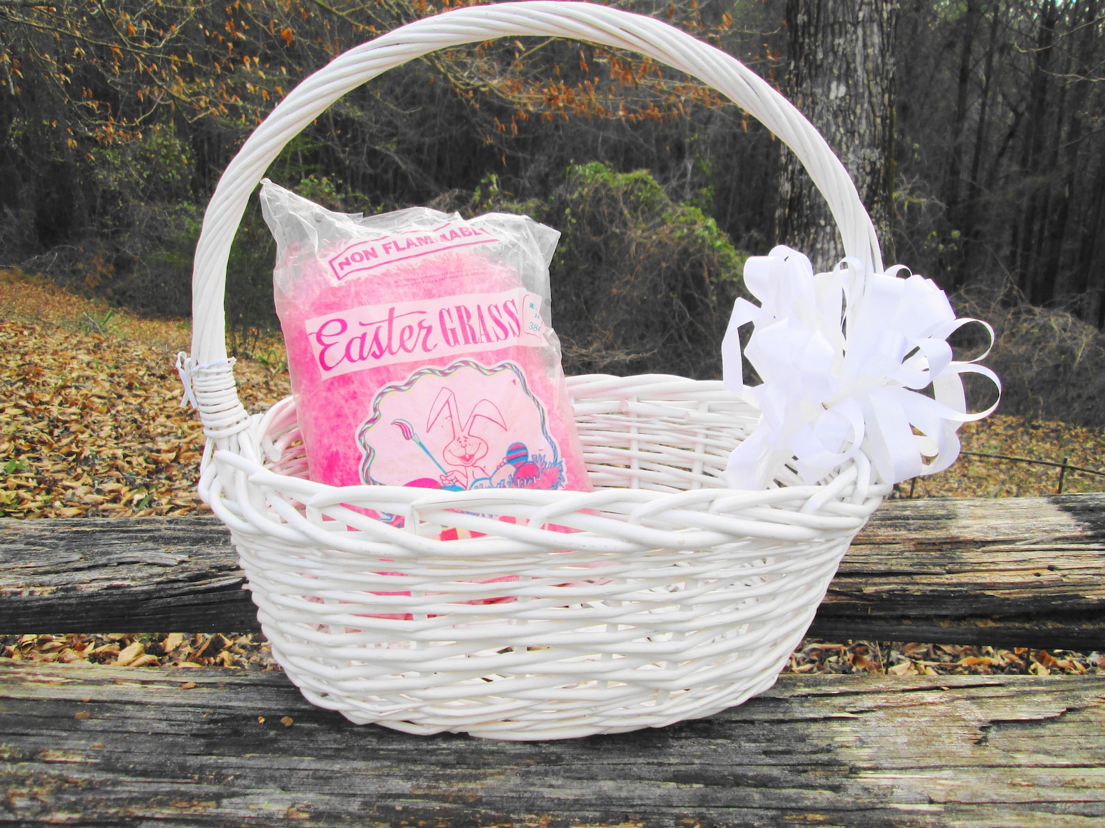 Large White Easter Basket Woven Oval Shape with White Bow & Etsy