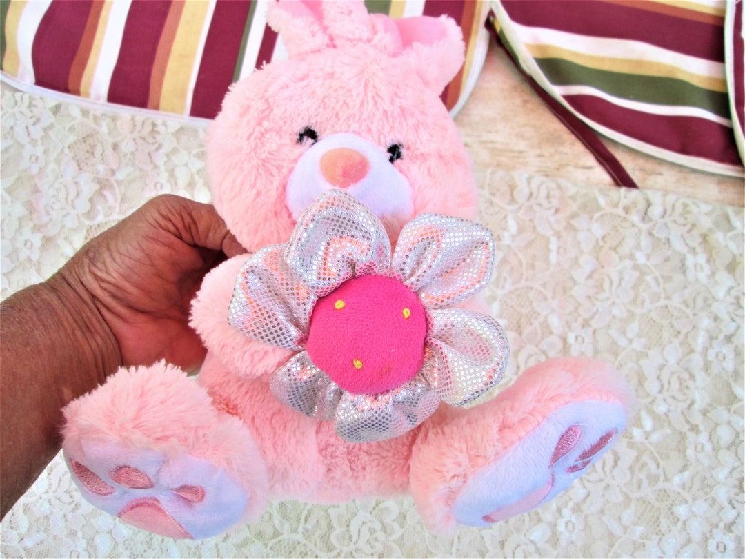 Very Soft Plush Pink Bunny Rabbit With Sparkly Silver Flower Toy ...