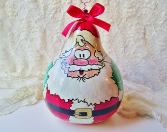 Santa Claus Gourd Handmade Lg Round Fat Funny OOAK Santa Christmas Holiday Home Decor Ornament Collectible Art Hand Painted Decoration Gift