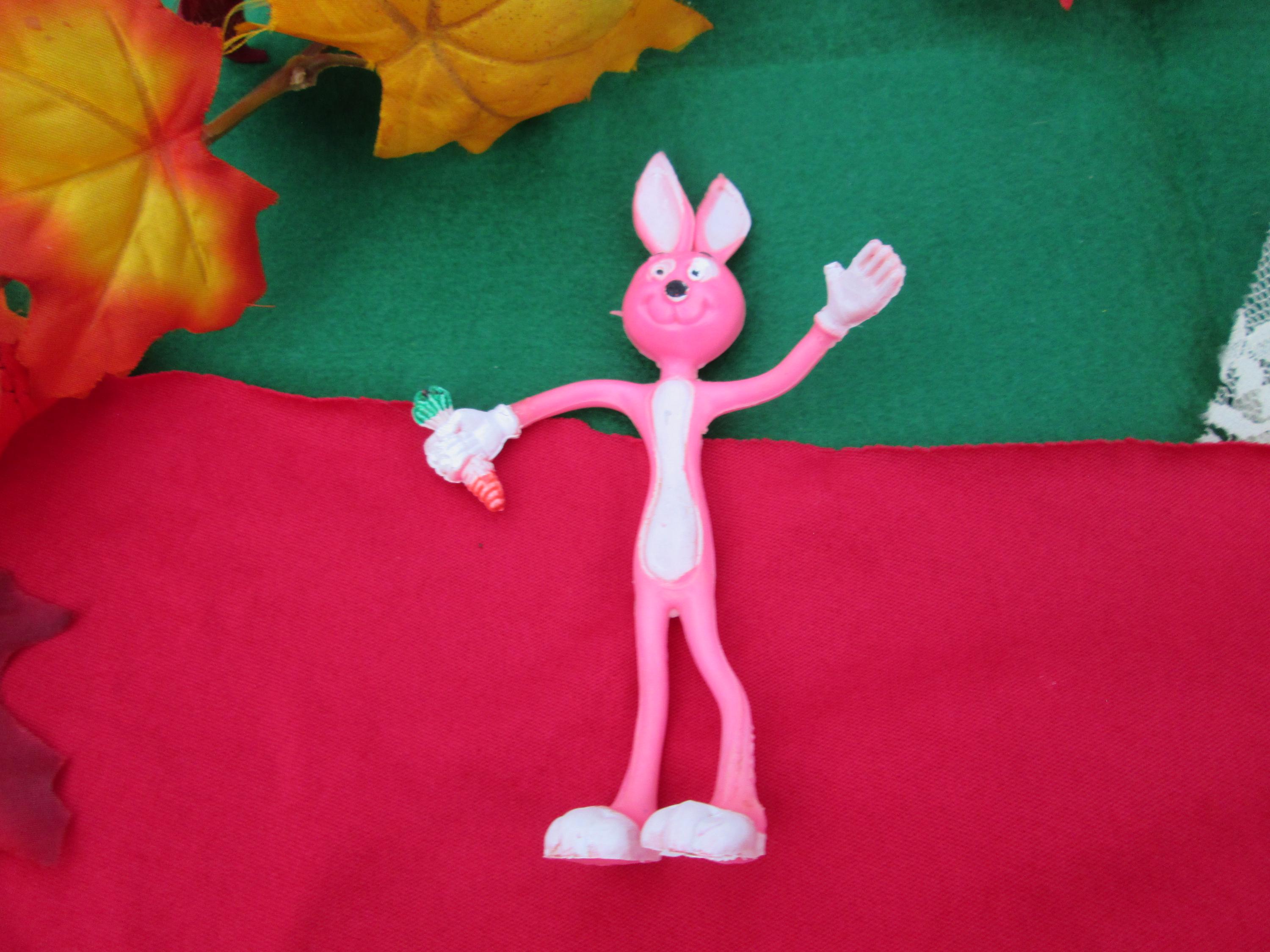 Vintage Pink Easter Bunny Bendy Rabbit With Carrot Toy Doll Posable ...