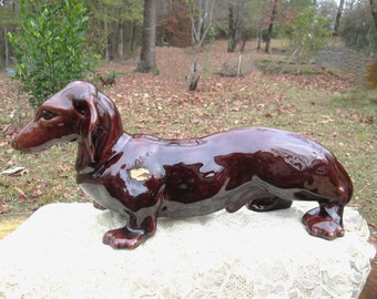 Porcelain Brown Dachshund Wennier Dog Royal Haeger Wennie Dog Figure Statue Sculpture Glazed Porcelain Ceramic