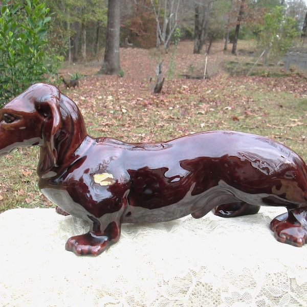 Porcelain Brown Dachshund Wennier Dog Royal Haeger Wennie Dog Figure Statue Sculpture Glazed Porcelain Ceramic