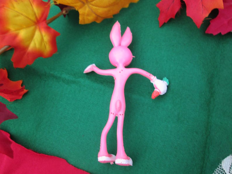 Vintage Pink Easter Bunny Bendy Rabbit With Carrot Toy Doll Posable ...