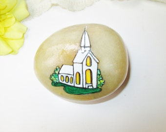 Hand Painted Scripture Rock Paperweight Church w Scripture Matt 16:18 Spiritual 2 Sides Painted Religious Christian Home Garden Office Decor