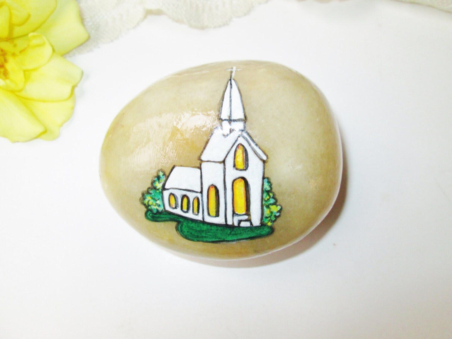 Glass Paperweights Scripture Hand Painted Scripture Rock Paperweight Church W Scripture Matt 16:18 ...