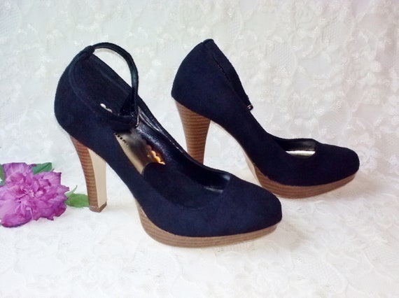 Black Suede Mary Janes Pumps Stilettos Velvet Bla… - image 6