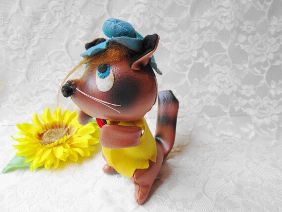 Leather Vinyl Stuffed Raccoon Animal Toy Vintage Jestia Japan Nature Wild Animal Doll Figure