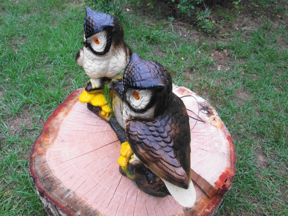 Double Owls Mantle Clock Vintage Huge Electric Chalkware Roansa