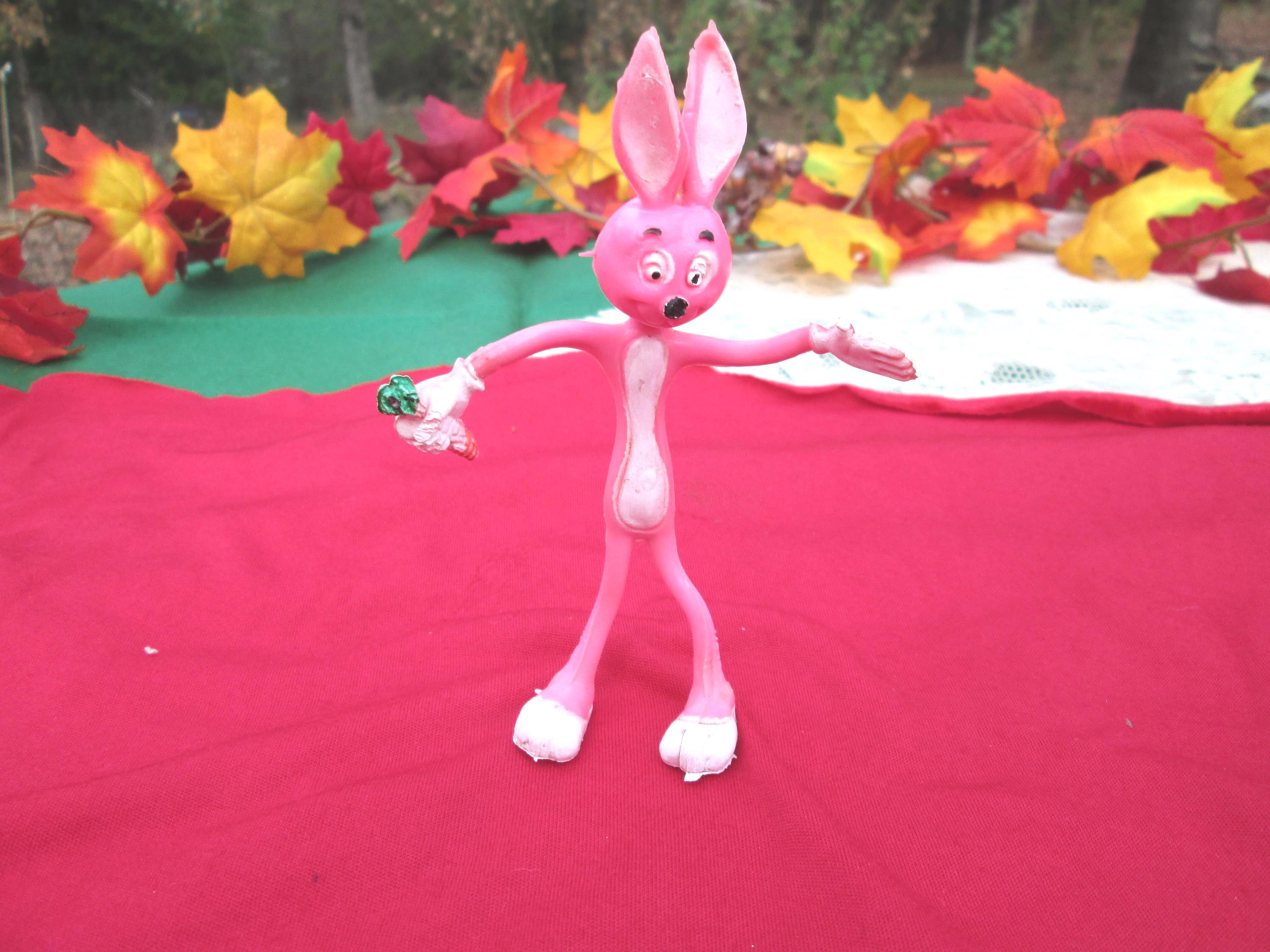 Vintage Pink Easter Bunny Bendy Rabbit With Carrot Toy Doll Posable ...