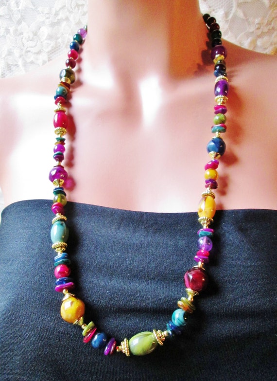 Multi Color Rainbow Beads Necklace Earrings Set V… - image 5