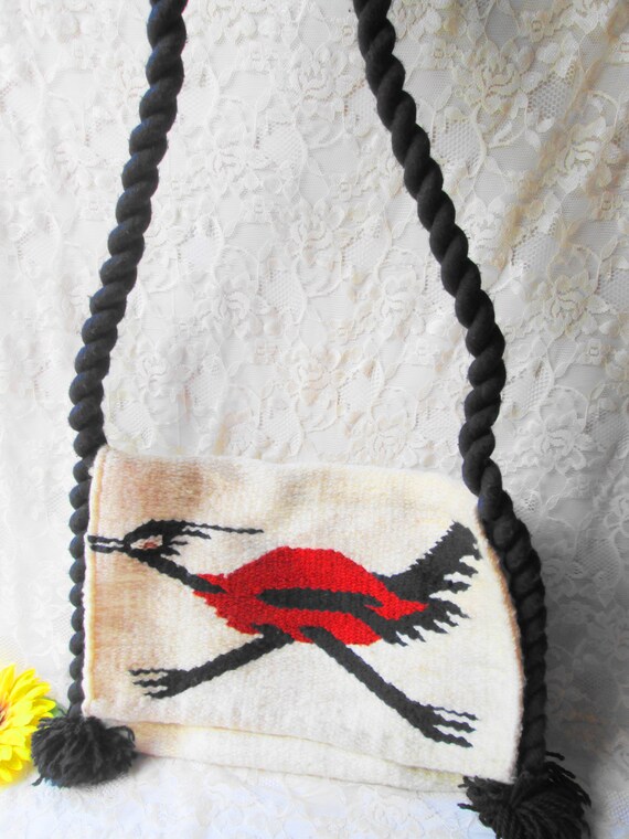 Southwest Roadrunner Wool Crossbody Purse Vintage… - image 6