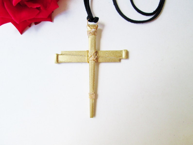 Cross of Coffin Nails Pendant Necklace Large Gold Glitter - Etsy