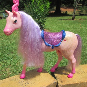 Sparkle Shimmer Unicorn Doll Horse Pink & Purple Glittery Push Along Fashion Doll Carousel Horse 11&quot; tall with wheels on feet