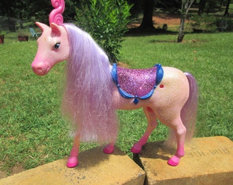 Sparkle Shimmer Unicorn Doll Horse Pink & Purple Glittery Push Along Fashion Doll Carousel Horse 11" tall with wheels on feet