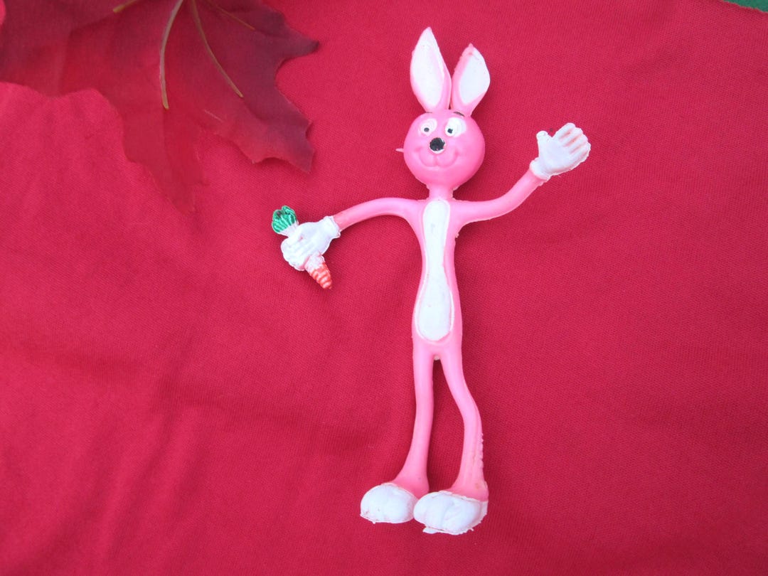 Vintage Pink Easter Bunny Bendy Rabbit With Carrot Toy Doll Posable ...