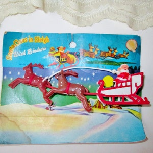 Christmas Santa Sleigh & Reindeer Ornament Vintage Miniature Santa Sleigh Set Holiday Ornament Home Decor Cake Top Decoration Tree Ornament