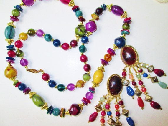 Multi Color Rainbow Beads Necklace Earrings Set V… - image 2