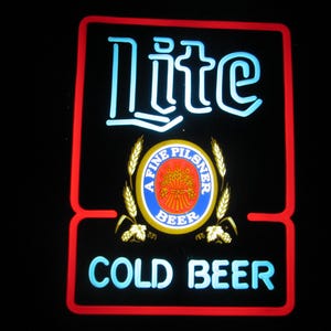 Large Lite Beer Neon Lighted Sign Miller Lite Pilsner Beer Bar Pub Lounge Pool Hall Wall Hanging Sign Tavern Box Sign Man Cave Dorm Cabin