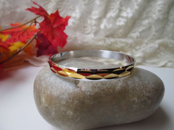 Gold Bangle Bracelet Vintage Faceted Sparkle Gold… - image 3