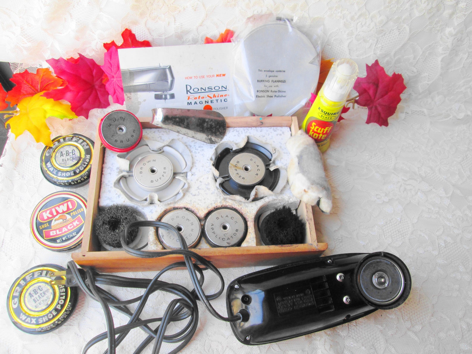 Ronson Roto Shine Electric Shoe Polisher Kit Wood Shoe Shine Etsy