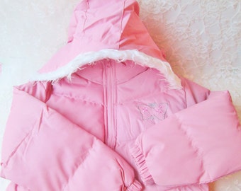 Pink Girls Hooded Coat Size 10 Girls Winter Coat Ski Jacket Vintage NOS Childs Puffy Removable Fur Lined Hood Pockets Satin Lining