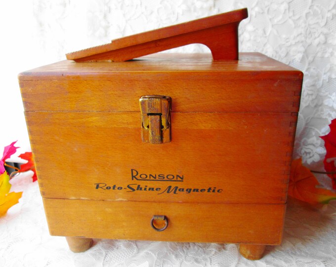 Ronson Roto Shine Electric Shoe Polisher Kit Wood Shoe Shine Box W